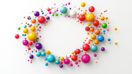 Obraz premium Colorful spheres arranged in a radiant circle on a white backdrop, forming a dynamic trail that symbolizes creativity and vitality