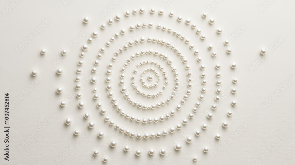 Aufkleber pearls arranged in a captivating circle trail, creating a luxurious pattern on a sleek white backdro