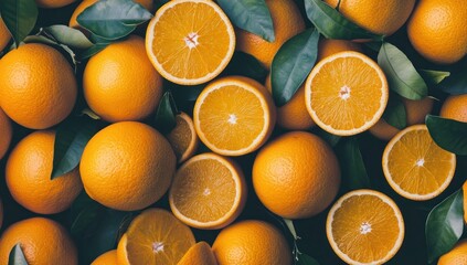 Fresh Oranges and Green Leaves
