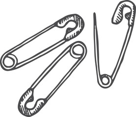 Safety pins doodle. Sewing tool hand drawn emblem