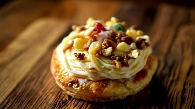 Close-up of Crunchy Nut Toppings on Pastry with Crossfade