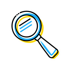 A blue and yellow magnifying glass. The blue and yellow colors give the image a playful and fun mood