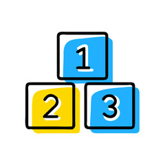 A stack of blocks with numbers 1, 2, and 3 on them. The blocks are arranged in a pyramid shape