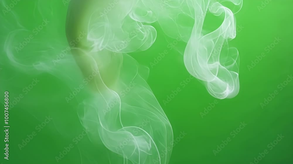 Poster white ink is slowly dissolving in water against a green screen, creating beautiful and ethereal abst