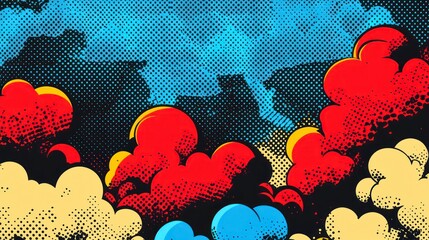 Comic book pop art background with comic-style clouds and retro colors