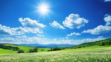 Obraz premium Bright Sunny Day Over Lush Green Field
