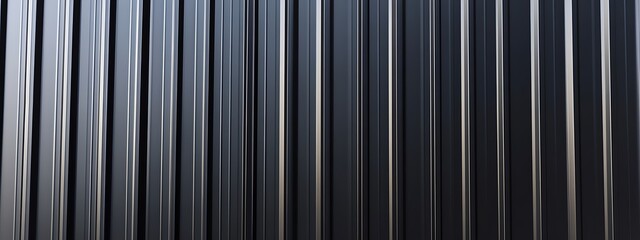 Obraz premium Corrugated black metal texture. Steel roof sheet. Siding panels for the wall. Iron building material for fence. Surface of a cargo container. 