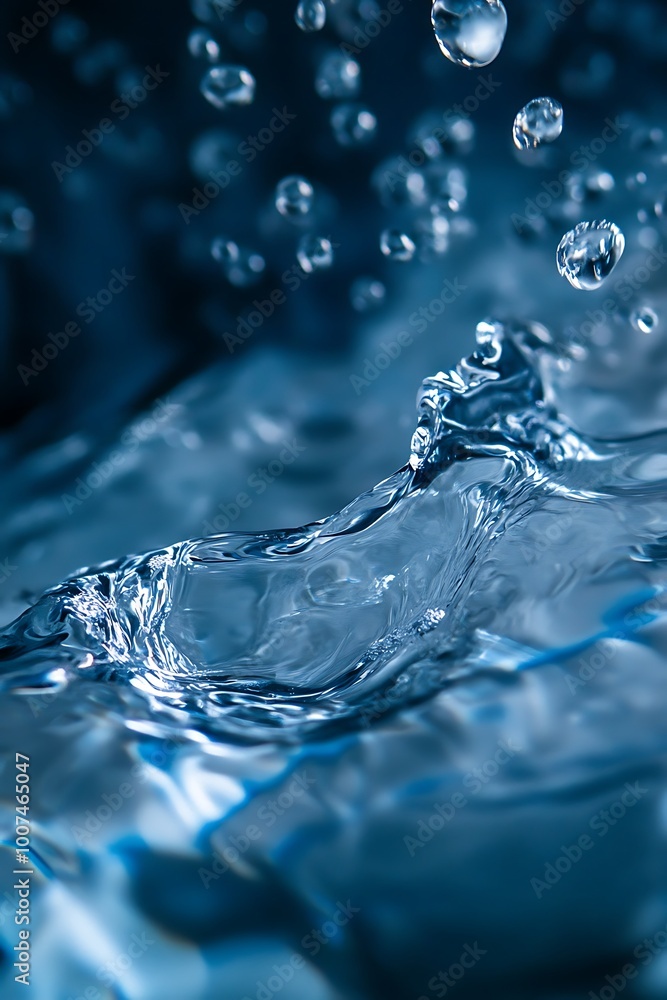 Poster water droplets splashing and creating ripples