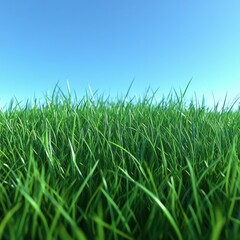Obraz premium green grass and blue sky, nature and environment