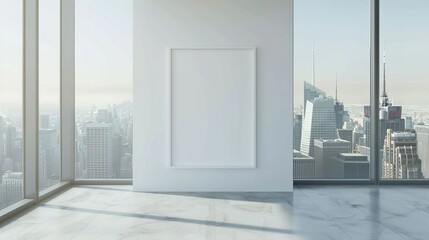 Empty Frame in Modern Office with Cityscape View