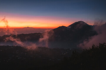 Misty mountains at sunset