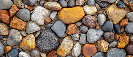 Natural river rocks arranged on a riverbed surface