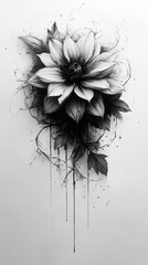 abstract floral background, with black rose, gothic flowers, ink, wallpaper