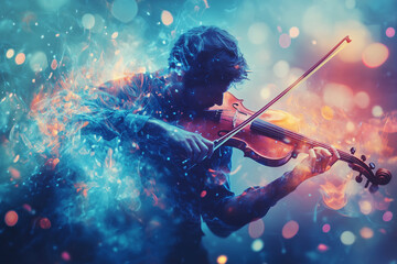 Fototapeta premium Violinist in the Flow of Light and Sound