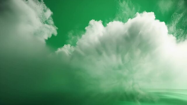 Realistic white clouds floating on a green screen background, perfect for visual effects, compositing, and creative projects