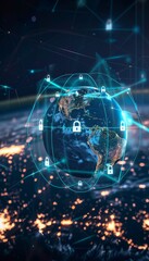 Earth encased in a digital shield  a vision of cyber defense amidst cosmic security challenges