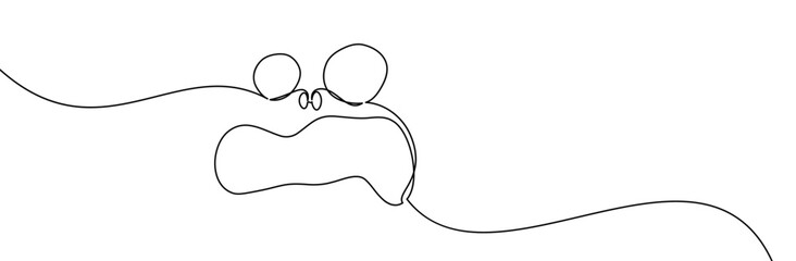 Minimalist line art of a whimsical face featuring round glasses and a wide mouth. Abstract and playful design perfect for fun and lighthearted artwork.