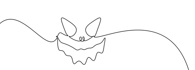 A minimalist line art drawing of a spooky face with sharp eyes and jagged teeth. Vector illustration ideal for Halloween or abstract designs.