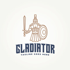 Fototapeta premium minimalist gladiator symbol shield and helmet line art icon logo vector illustration design. simple modern spartan greek warrior logo concept