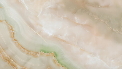 Polished marble surface with a beautiful blend of green, beige and gold veins.