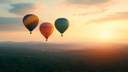 Obraz premium Hot air balloon at sunset over beautiful Amazon Rainforest, Brazil