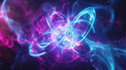 nuclear fusion, with bright energy waves swirling around an atomic core