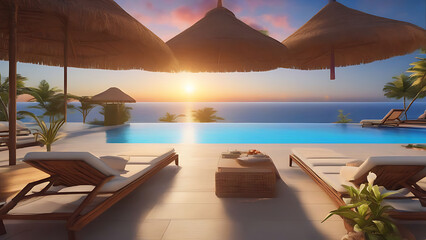 Obraz premium sunset at the beach hotel for travel