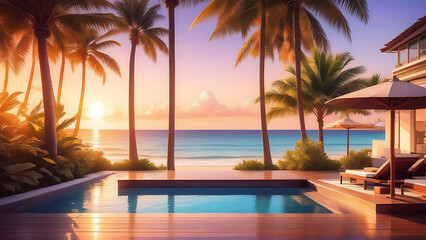Obraz premium sunset at the beach hotel for travel