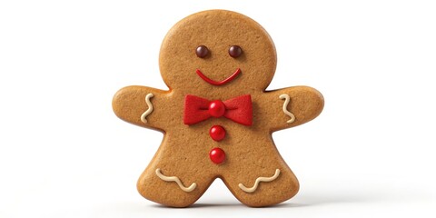 3D Rendered Gingerbread Man with Red Bow Tie, Christmas Cookie, Holiday Dessert, gingerbread, christmas