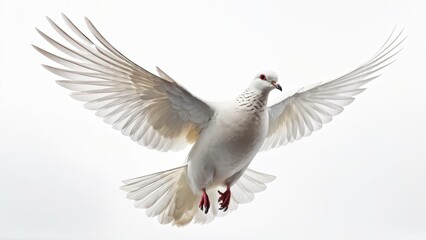 Obraz premium A white dove in flight, symbolizing peace and freedom against a light background.