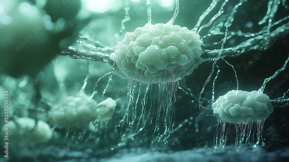 Poster microscopic view of neuron cells, showing their intricate structure and connections.