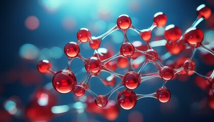 Red transparent molecule model over blue