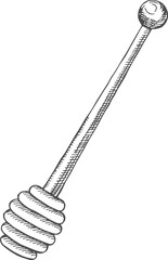 Spiral honey dipper. Wooden hand drawn spoon