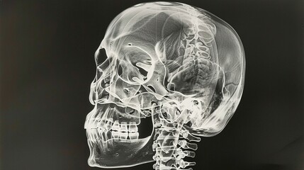 X-ray Image of a Human Skull and Cervical Spine