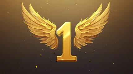 A mythical number 1 icon adorned with elegant angel wings, creating a striking and whimsical design. The number is beautifully crafted with intricate details, 