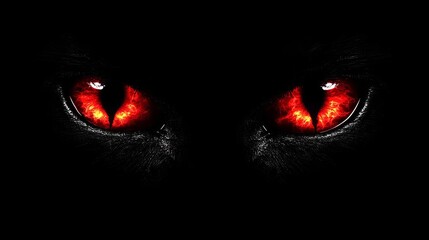 Intense glowing red eyes emerging from darkness.