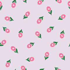 style retro cute abstract flowers and leaves vector seamless pattern. Vector purple background. Perfect for fabric, wallpaper and children's projects.