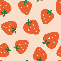 style retro cute Red strawberries vector seamless pattern. Vector Pink background. Perfect for fabric, wallpaper and children's projects.