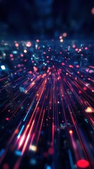 Obraz premium Abstract futuristic background with glowing lines and particles, creating a sense of depth and movement.