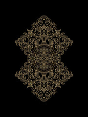 Ornamental golden laced vector floral composition, flourish vignette, on dark background