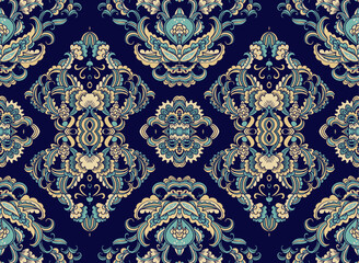 Fototapeta premium Seamless ornamental laced vector pattern, on dark background 