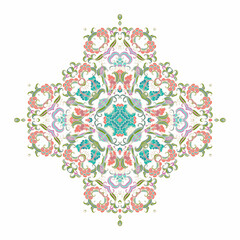 Ornamental golden laced vector floral composition, flourish vignette, decorative cross on white background