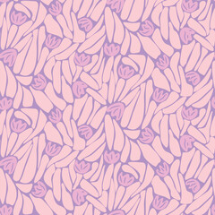 style retro cute abstract flowers and leaves vector seamless pattern. Vector purple background. Perfect for fabric, wallpaper and children's projects.