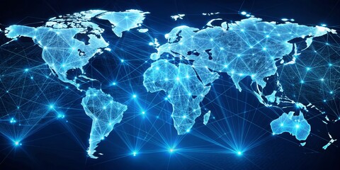 Fototapeta premium Global Network Connectivity A Digital World Map, global network, digital map