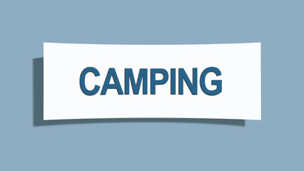 Camping. A card isolated on blue background.