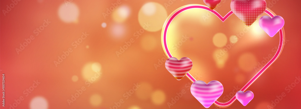 Poster heart shape with bokeh abstract banner background vector