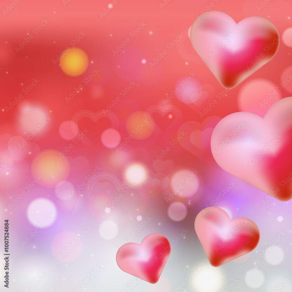 Poster square banner heart shape with bokeh abstract background design