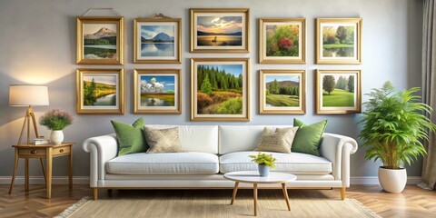 Living Room Interior Design with Nature-Inspired Art, Interior Design , Living Room