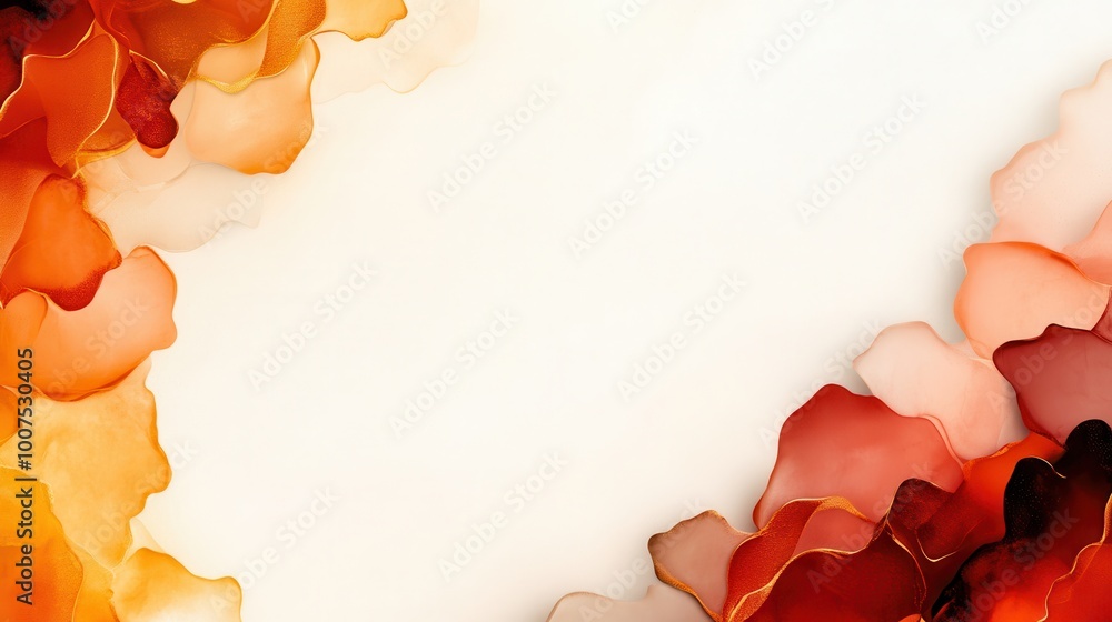 Poster abstract colorful background with orange and pink flowing shapes on a soft white surface.