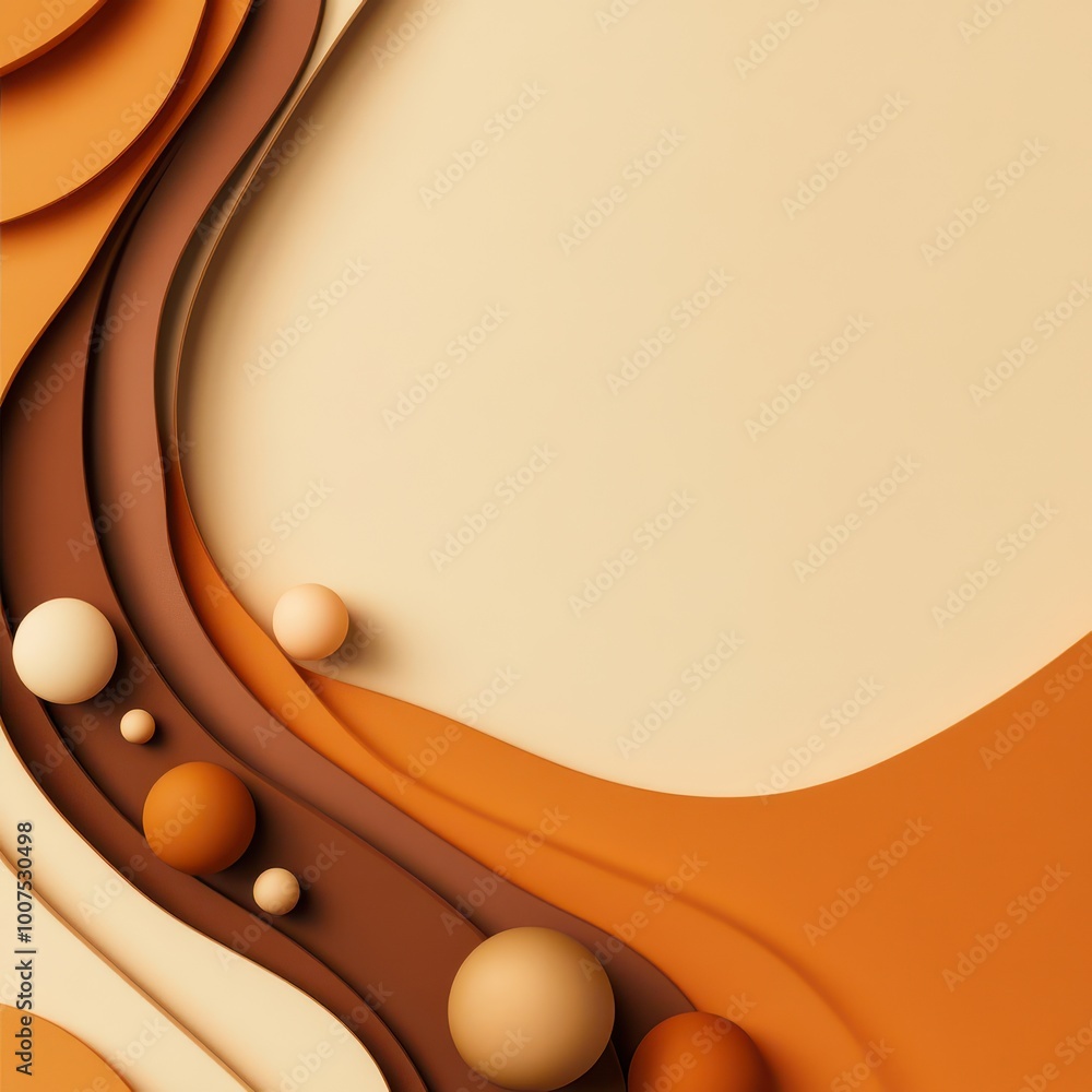 Poster abstract design with layered shapes and circles in warm earth tones on a soft background.